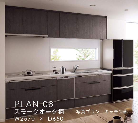 PLAN 06 スモークオーク柄 W2570  ×  D650 写真プラン　キッチン部