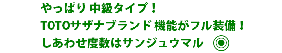 やっぱり 格安タイプ!TOTOサザナブランド 機能がフル装備!しあわせ度数はサンジュウマル ?